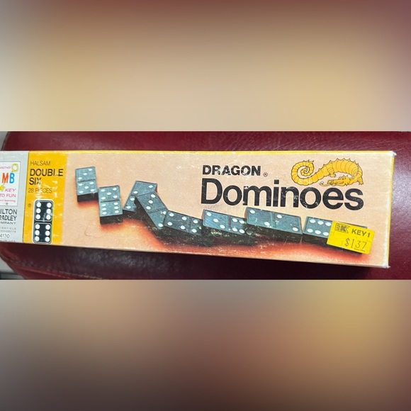 Dominos game Wooden Dragon Double Six box dated 1970 Milton Bradley toys kids - Picture 1 of 10